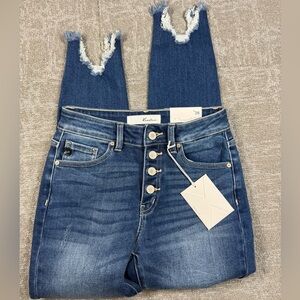Kancan NWT High Rise Ankle Skinny Raw Hem Exposed Button Fly Jean Women Sz 5/26